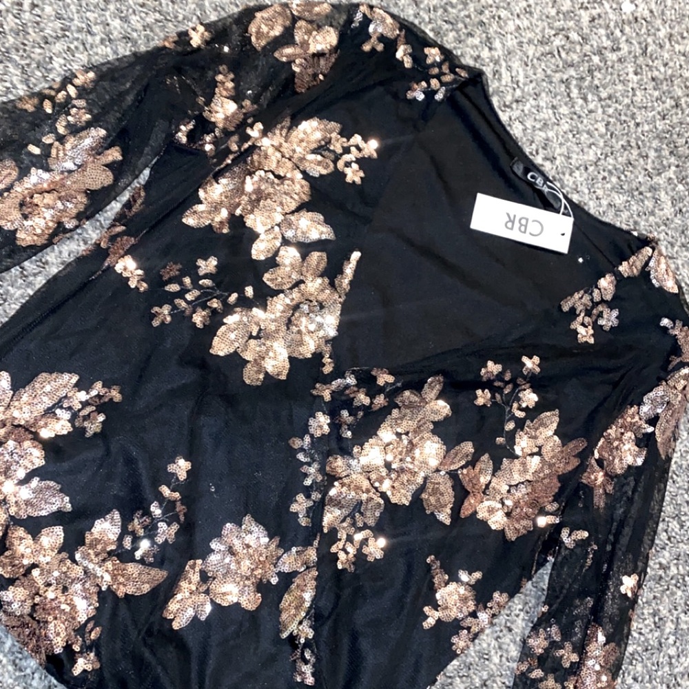 Black and gold sequin blouse